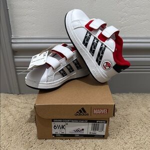 NWT Adidas Spider-Man White and Black Sneakers with Velcro Straps